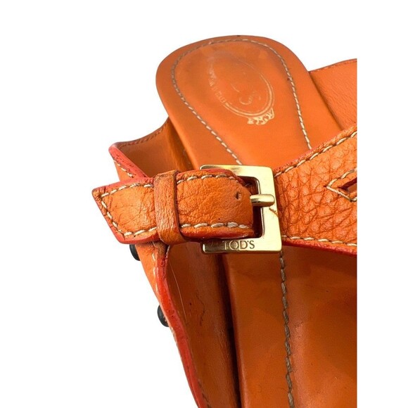 TOD'S Orange Leather Slip-on Driving Thong  Sandals size 9 - Picture 7 of 10